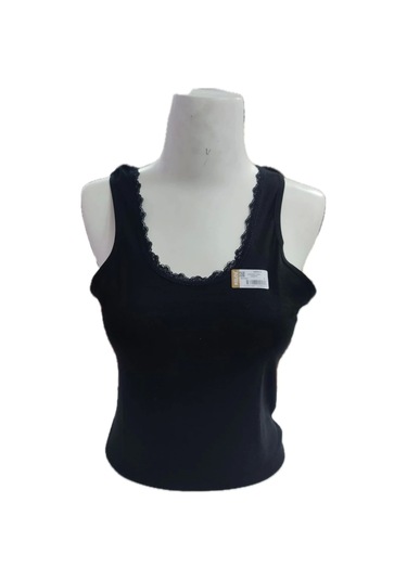 Kolcu Geniş Askılı Dantel Detaylı Kadın Atlet - Siyah Siyah