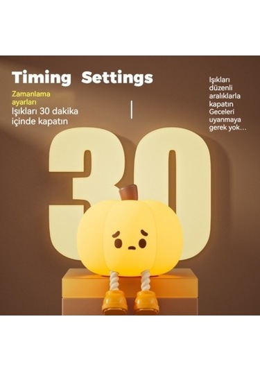 Fastbuy Qıchu Balkabağı Silikon Gece Lambası Yatak Odası Uyku Lambası Başucu Pat Işıkları Sari Sari