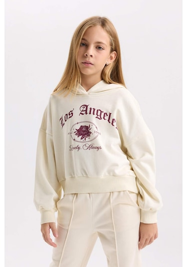 DeFacto Kız Çocuk Ekru Oversize Geniş Kalıp Kapüşonlu Baskılı Sweatshirt D7041A824WNER99 DeFacto Kız Çocuk Ekru Oversize Geniş Kalıp Kapüşonlu Baskılı Sweatshirt D7041A824WNER99