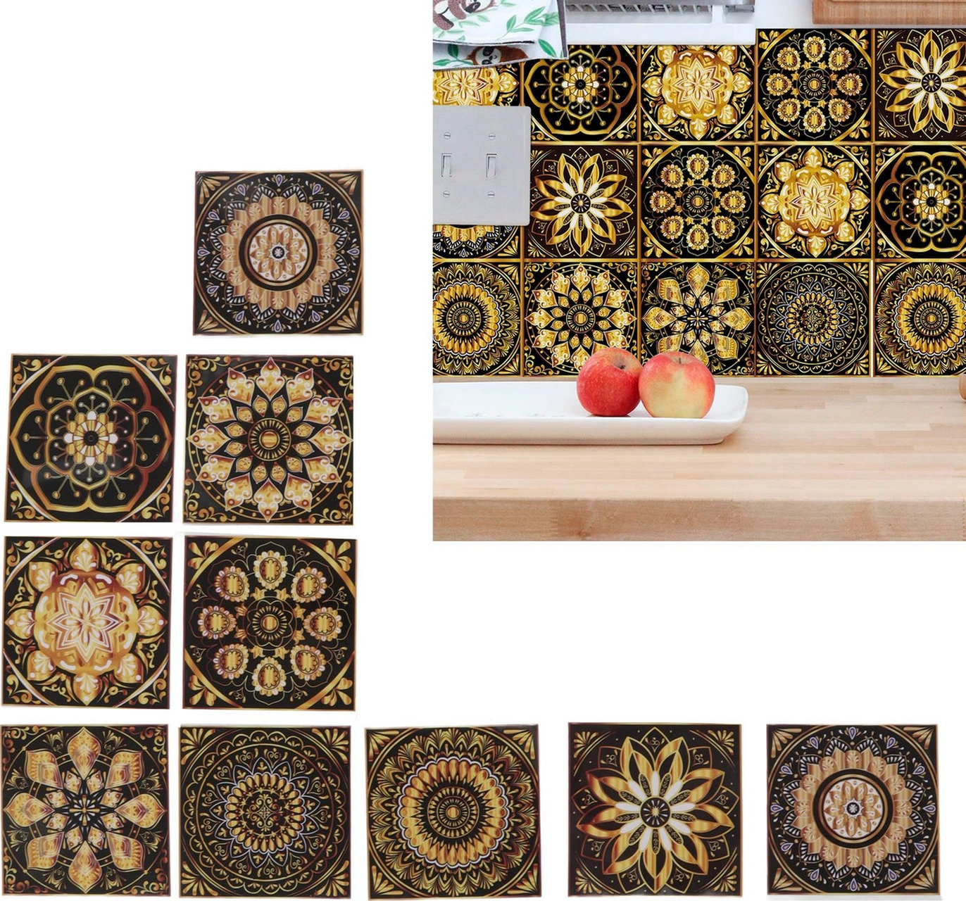 Geeroyoo 10 Adet 15x15cm Mandra Desenli Pvc Duvar Sticker - Suya Ve Yağa Dayanıklı, Otomatik Yapışkan Arka, Mutfak/banyo Dekorasyonu Rastgele Model Diğer