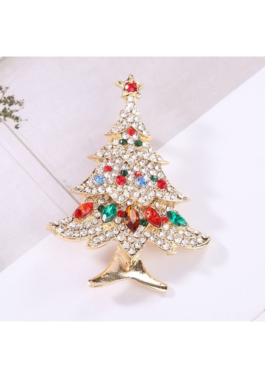 Mufunye Kırmızı Taşlı Noel Ağacı Desenli Yetenekli Broş - Kaliteli Alyaş材质 - Partiler Ve Hediyeler İçin Ideal Diğer