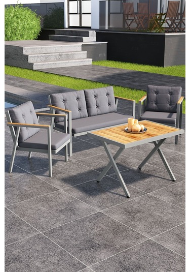 Sierra 2+1+1 Metal İskeletli Suya Dayanıklı Bahçe Balkon Mobilya Takımı Cafe, Salon Koltuk Takımı Antrasit