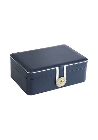 Yystore Avrupa Tarzı Lüks Mücevher Kutusu Elmas Tokalı Büyük Kapasiteli Mavi