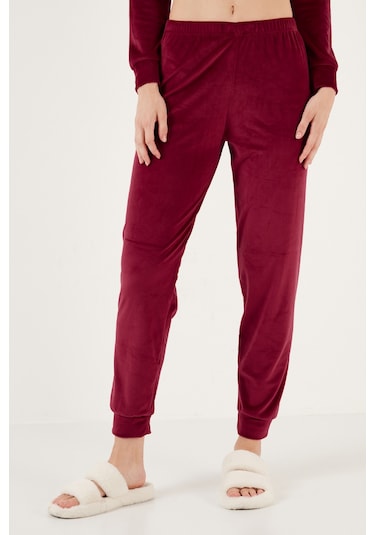 Lela Regular Fit Yumuşak Dokulu Kadife Bayan Pijama Takımı 6094200W4 Bordo