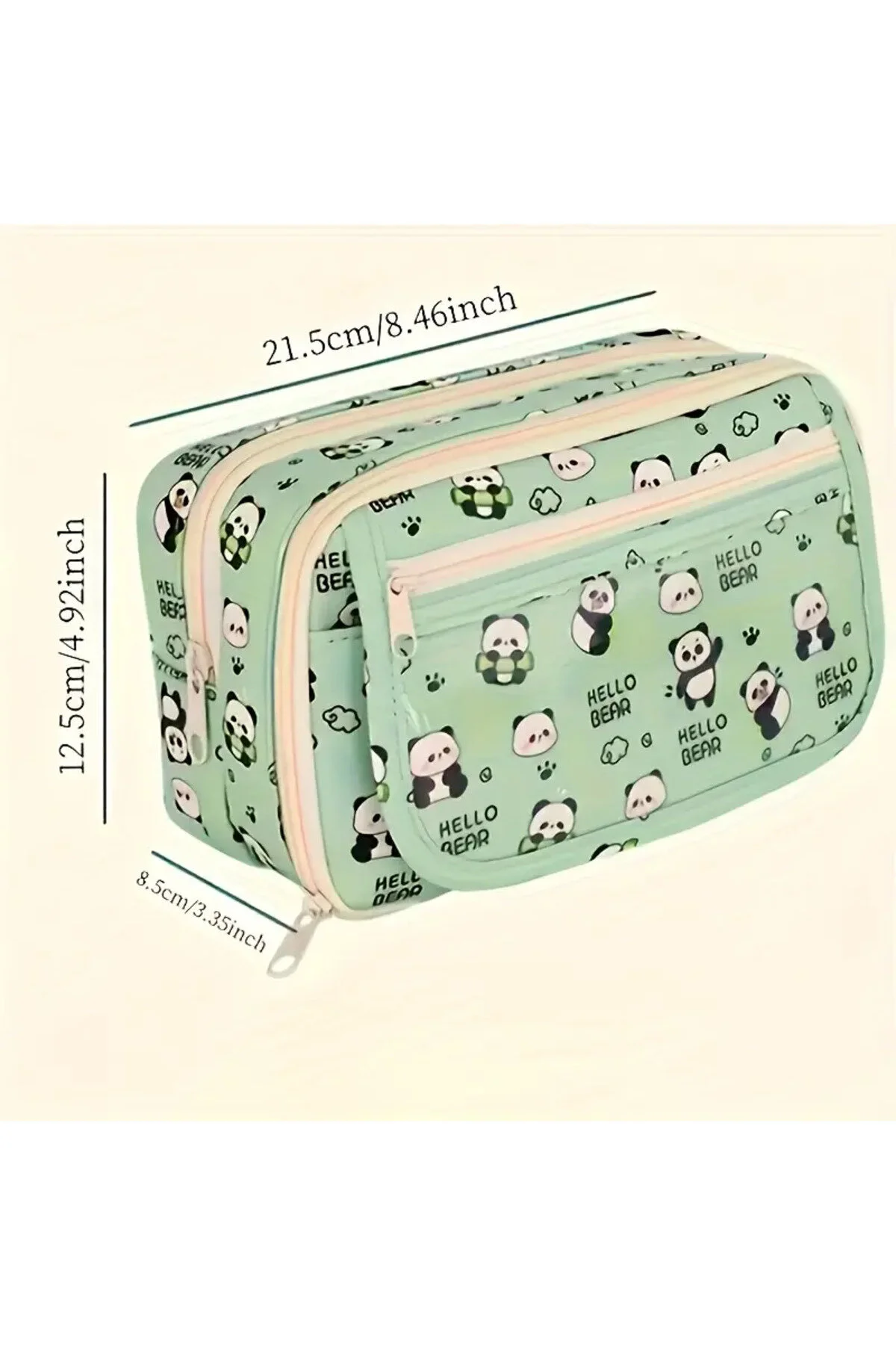 2025 Yeni - Panda Kalem Kutusu Peluş Bir Broş+ Bebek+5 Det Stickers+2 Klip Yeşil