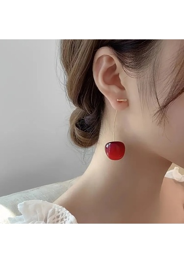 Mumicemum Kiraz Küpe Kırmız - Altın