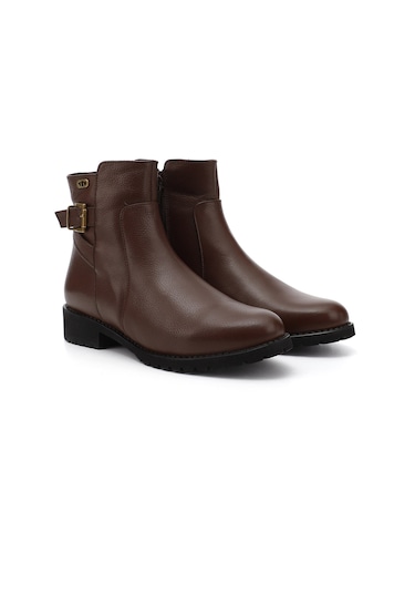 Gönderi R Kahve Floter Fermuarlı Kauçuk Taban Hakiki Deri Bot Kahve