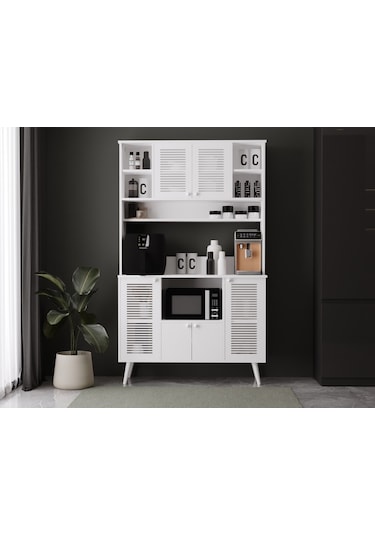 Kahve Köşesi 120 Cm %100 Mdf Panjur Kapak Çok Amaçlı Dolap Beyaz