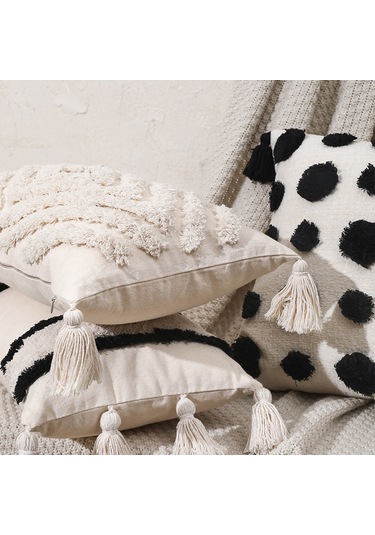 Wezone Nordik Bohemya Tarzı Ofis/hotel Yastık Kılıfı, Tassel Dokuma, 45x45cm, Toplu Alım Seçeneği Kumaş Sadece, Dolgu Yok Diğer
