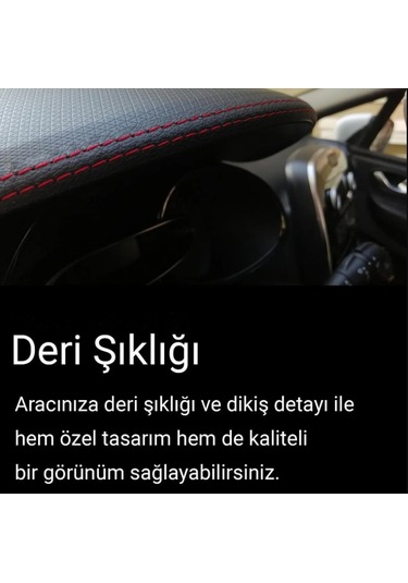 Araç Içi Kırmızı Dikiş Detaylı Kendinden Yapışkanlı Deri Trim Şerit 2,5 Metre