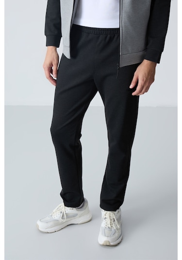 Tommy Life Gri Melanj - Siyah Dik Yaka Çift Renk Rahat Form Klasik Paça Erkek Eşofman Takımı - 85113 Gri - Siyah