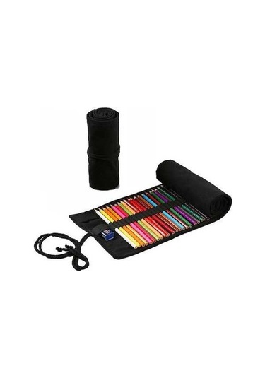 Willowhaven 2 Adet Saf Siyah Tuval Rulo Kalem Çantası, 36 Delik, Büyük Kapasiteli, Kroki Renkli, Erkek/kız Çok Renkli