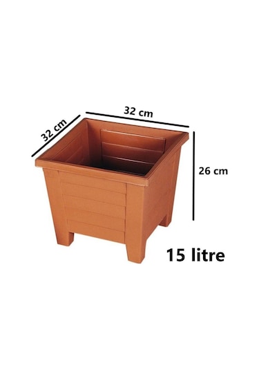 Omnipazar Sy-5847 Dekoratif Plastik Kare Ayaklı Saksı 15 Lt Kiremit 6 Adet