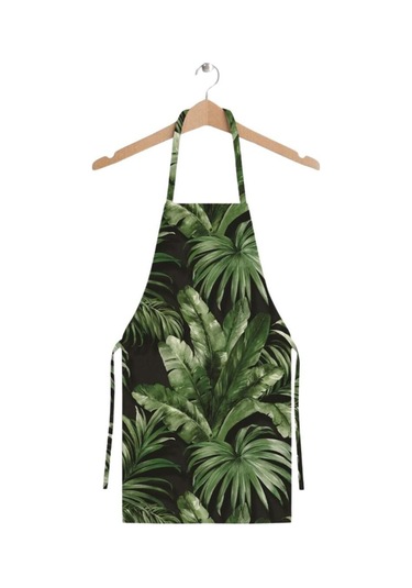 Siyah Tropikal Tasarımlı Mutfak Önlüğü Keten Kumaş, Uluslararası Yıkama Ve Solmama Sertifikası Çok Renkli