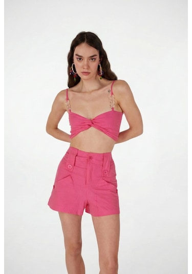 Holly Lolly Koton Kumaş Astarlı Mini Rise Şort Pembe