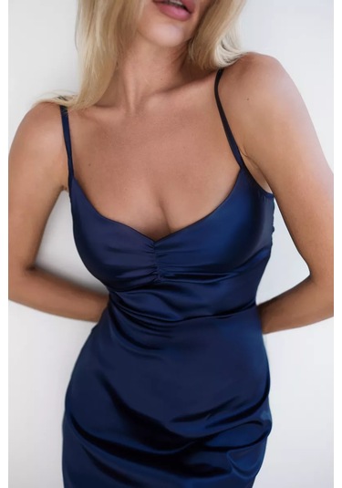 Miss X Kısa İpek Gece Gömleği 248142038 Mavi