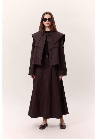 Cep Detaylı Geniş Etek Mürdüm Mürdüm