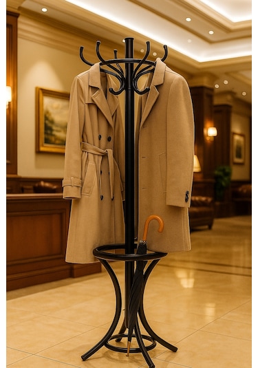 Lüks Siyah Kalın Metal Den Portmanto Askılık Üreticiden Hol Antre Büro Ofis 100 Kg Taşıma Siyah