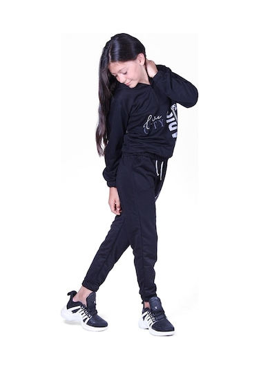 Fyk Kids Love Cıty Fermuarlı Kız Eşofman Takımı Siyah