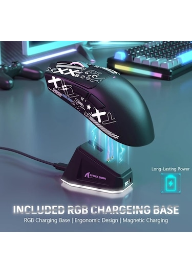 Besthome1 Attack Shark X11 Siyah Ve Kablosuz Rgb Şarj Tabanlı Oyun Faresi 3 Mod 22400 Dpı Pc Mac Besthome1
