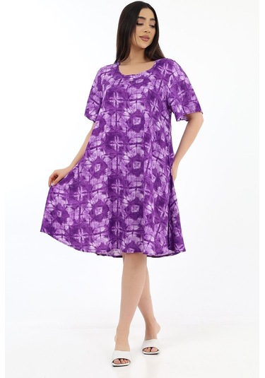 Schık Kadın Viskon Yarım Kol Kare Yaka Elbise Mor Mor