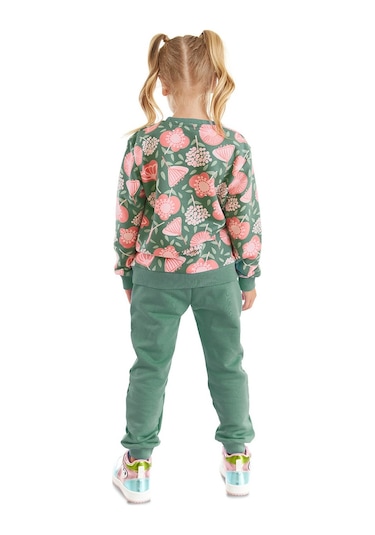 Denokids Pembe Çiçekli Kız Çocuk Yeşil Pembe Eşofman Takım Pembe - Yeşil