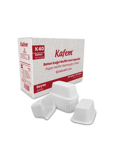Kafem Muffin Kek Kapsülü Baton Beyaz Ekler Boy 50li X 30 Paket Koli - K40 Beyaz