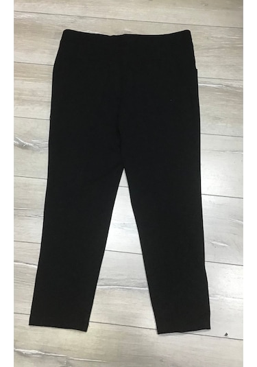 Scuba Yanlardan Cepli Önü Dikişli Paçası Çakmalı Beli Lastikli Büyük Beden Pantolon Siyah