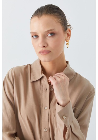 4628 Kadın Cep Detaylı Modal Gömlek Toprak Toprak