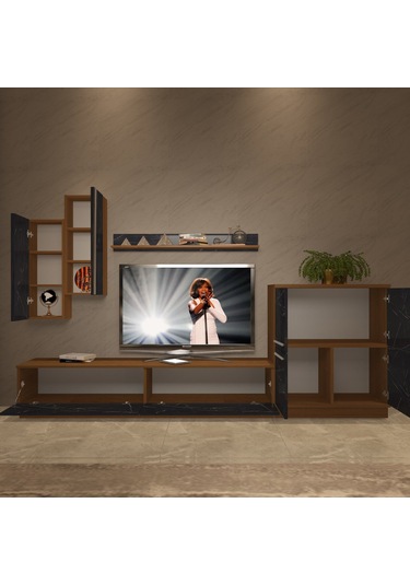 Decoraktiv Eko 6b Mdf Std Tv Ünitesi Tv Sehpası Ceviz - Siyah Mermer