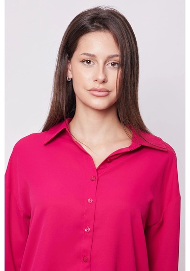 Kadın Yakalı Düşük Omuzlu Uzun Kol Likrasız Kumaş Gömlek-vişne Vişne