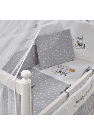 Meltem Kids Mondo Anne Yanı Ahşap Sallanır Beşik 60 x 120 CM (Beyaz-Moon) Gri