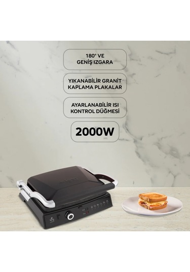 King K462S 2000 W Grill Master Siyah Izgara Ve Tost Makinesi