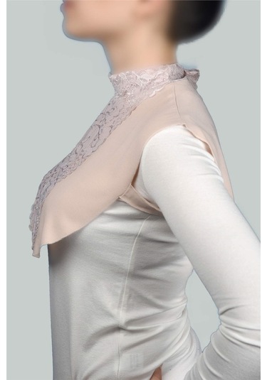 Altobeh Kadın Penye Tesettür Daire Yakalı Dantelli Boyunluk - Bej