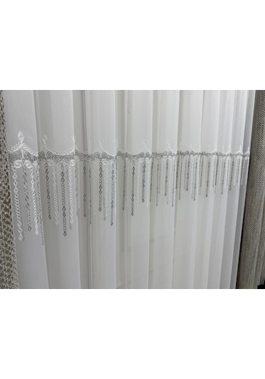 Nivemeshome 2571 V -105 Reina Gümüş 1/2,5 Pileli Bambu Tül Perde Gümüş