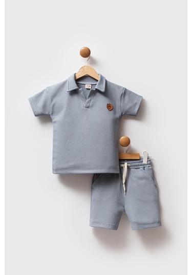 Erkek Çocuk Waffle Kumaş Şortlu Takım M00732 Gri