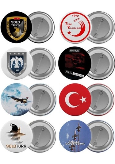 Solotürk Çanta Rozeti Seti 8 Adet En Büyük Boy 5.8Cm Iğneli Broş