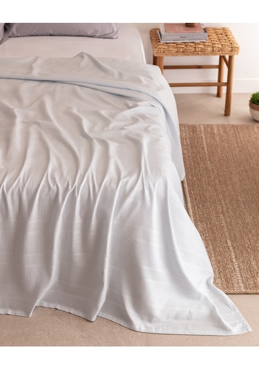 Madame Coco Mathilda King Size %100 Pamuk Karde Düz Pike - Açık Mavi 8684427198704 Mavi