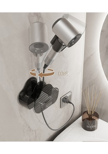 Wondernest Zımbasız Duvar Tipi Saç Kurutma Makinesi, Banyo Uyumlu Lichen Model Siyah