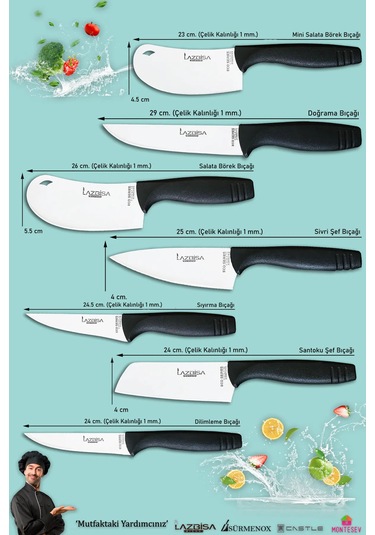 Eco Serisi Mutfak Bıçak Seti Et Ekmek Sebze Salata Pizza 7li Set Siyah