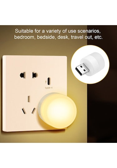 Konesam Usb Led Güneş Işığı Korumalı Mini Gece Lambası - Öğrenci Için Fonksiyonel Ambiyans Aydınlatma Opp Paketi Beyaz