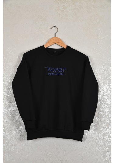 Çocuk Kobe Oversize Baskılı Pamuklu Uzun Kollu Bisiklet Sweatshit Siyah