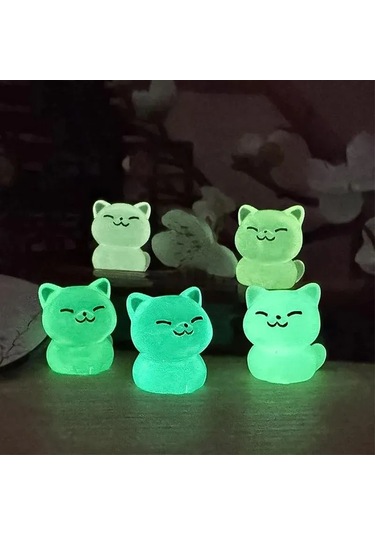 Kangvka 5'li Işıyan Kedi Figürü Seti, Glow-in-the-dark Dekoratif Heykel, Pembe Beyaz Turuncu Mavi Yeşil Renkler, Ev Bahçe Dekoru