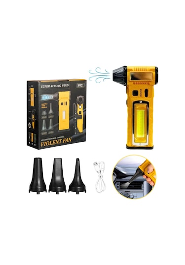 Şarjlı Mini Jet Turbo Fan Araç Kurutucu Led Işık Çakar İkaz Devir Ayarlı Mangal Üfleme Klavye Temizleme