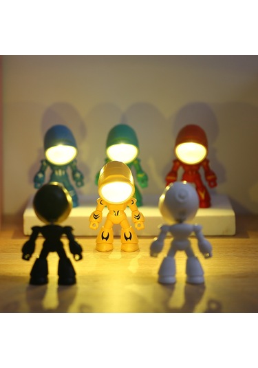 Yifomall Kreatif Dıy Mini Lamba: Kahraman Polis Robot Figürü Masaüstü Dekoratif Gece Aydını Kırmızı Ld22 Diğer