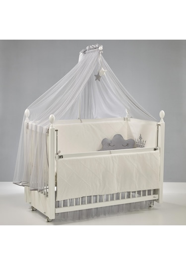 Meltem Kids Kral Sallanır Ahşap Anne Yanı Beşik 60x120 cm (beyaz-motto gri) Gri