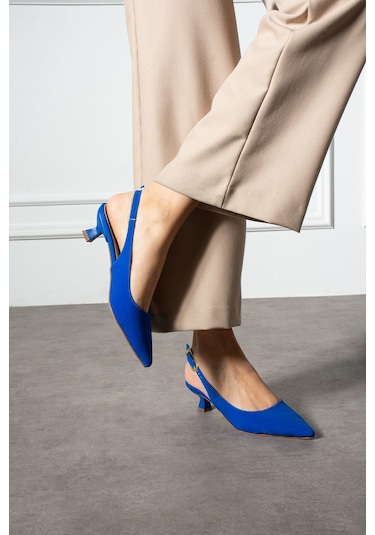 Shoetek Sunia Kadın Topuklu Ayakkabı Yandan Bantlı Stiletto Saks Mavisi Saten Saks Mavi