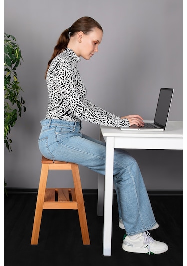 Refilya Masif Ahşap Katlanır Merdiven Tabure Natürel Kayın Ağa...