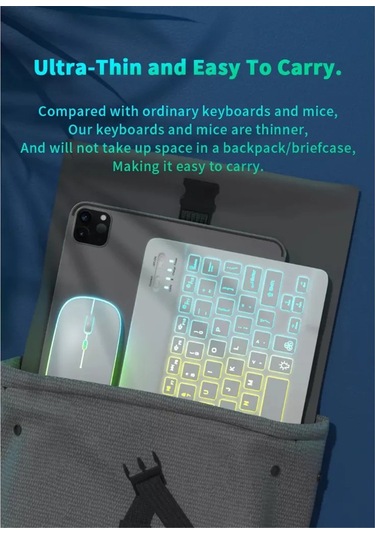 Yaozixa Tablet Uyumlu Kablosuz Bluetooth Klavye Mouse Seti - 10 İnç Ultra İnce Klavye + Çift Mod Şarjlı Mouse Beyaz Diğer