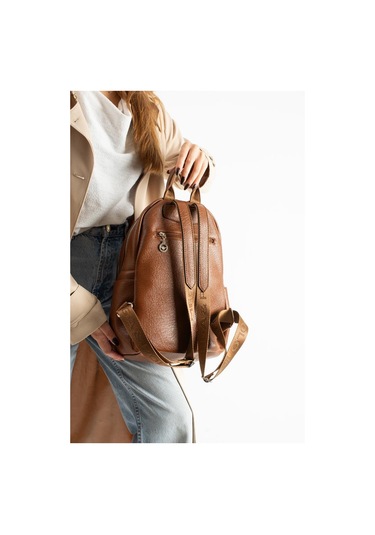 Vegan Deri Kadın Sırt Çantası 35 25 Cm Yağmur İtici Kumaş Mega Bag Günlük Kullanıma Uygun Taba